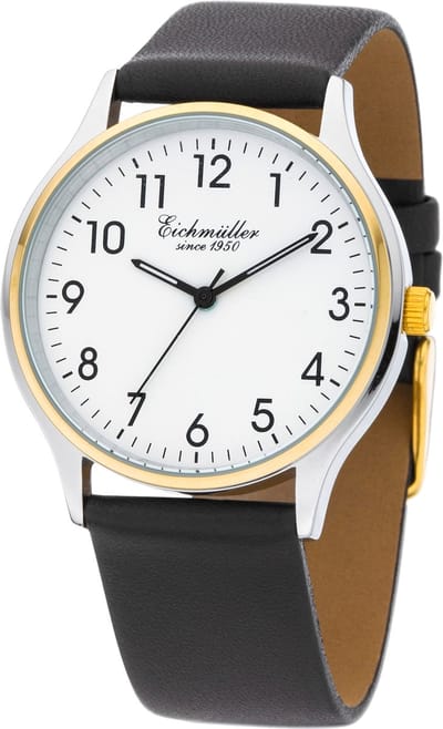 Eichmüller Klassiek Herenhorloge - Bicolor Edelstaal - Bruine Horlogeband - Witte Wijzerplaat - Quartz Uurwerk - 38 mm