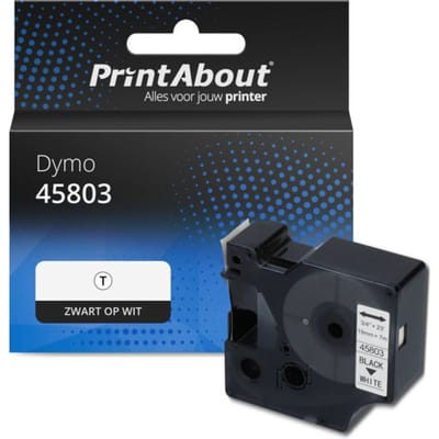 PrintAbout huismerk Tape 45803 (S0720830) Zwart op wit (19 mm) Geschikt voor Dymo