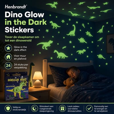 Glow in the dark stickers – Dinosaurus - Dino’s – 24 stuks - 5 cm - cadeautjes tot 10 euro - glow in de dark - kerstcadeau - Schoencadeautjes Sinterklaas