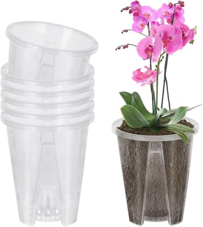 Set van 6 Transparante Orchidee Potten van 12 cm voor Tuin en Balkon, Ideaal voor Planten en Decoratie