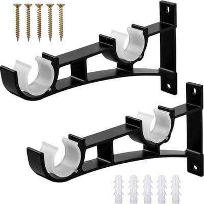 Zwarte Aluminium Gordijnroede Beugels voor Wand- en Plafondmontage - Set van 2, Universele Roede Beugels voor Thuis en Kantoor, Stevig en Duurzaam
