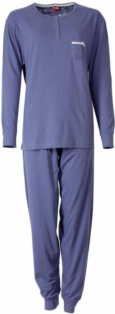Medaillon Dames Pyjama - 100% Gekamde Katoen - Lavendel Blauw - Maat 44/46