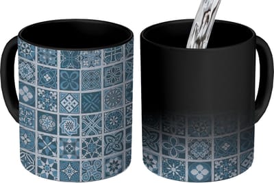 Magische Mok - Foto op Warmte Mokken - Koffiemok - Bloemen - Blauw - Patronen - Figuren - Magic Mok - Beker - 350 ML - Theemok