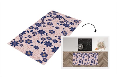 Keukenloper 120x60 cm - Keukenmat vinyl Bloemen - Blauw - Japan - Patronen - Keukenmatten loper - Keuken vloerkleed tapijt