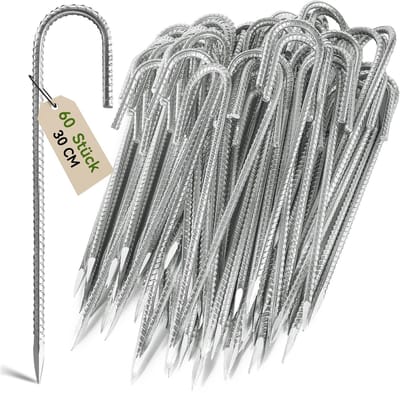 60 stuks 30 cm zware trampolinetenten anker grondharingen - verzinkt staal roestbestendig J haak wapening stakes fit trampolines kamp tuinschuur schommels met beitel punt einde