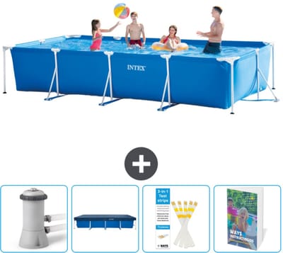 Intex Rechthoekig Frame Zwembad - 450 x 220 x 84 cm - Blauw - Inclusief Zwembadfilterpomp - Afdekzeil - Testrips - Zwembadgids