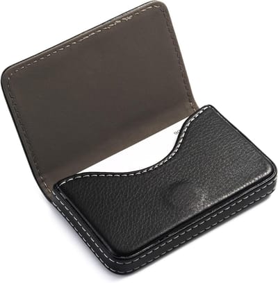 Stijlvolle en Slanke Kaart Houder van PU Leer voor Professionele Visitekaartjes, Compacte Magnetische Opbergdoos voor Dames en Heren, Zwart