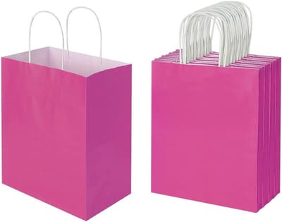 Papieren Cadeauzakjes - Kraft Zakken - Feestelijke Geschenkverpakking - Met stevige handvatten - Medium formaat - Fuchsia