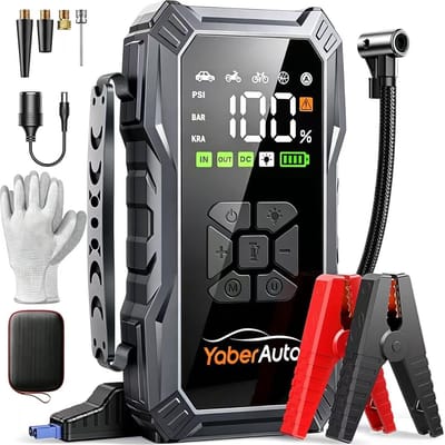 Thijox - Jump Starter Power Pack met Luchtcompressor, 6000A Draagbare Auto Accubooster voor Benzine en Diesel, 12V Jumpstarter Powerbank met LCD Scher