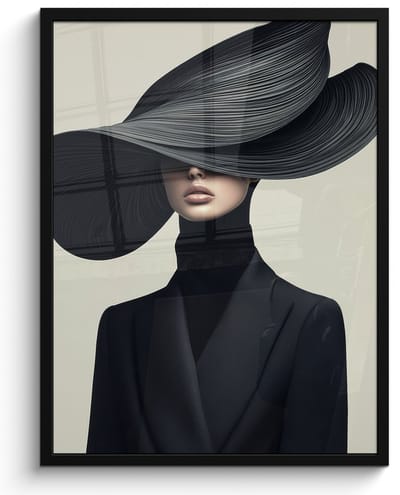 Poster in lijst - Fotolijst 50x70 cm - Posters - Zwart - Vrouw - Hoed - Posterlijst zwart - Decoratie - Wanddecoratie woonkamer - Muurdecoratie slaapkamer