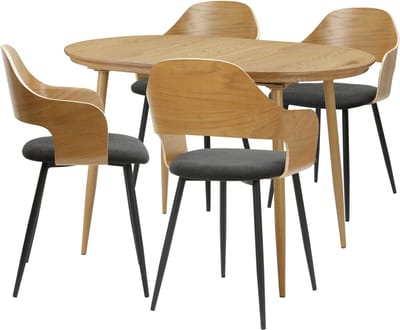 Graham|Eethoek met 1 tafel en 4 stoelen in eiken look zwart