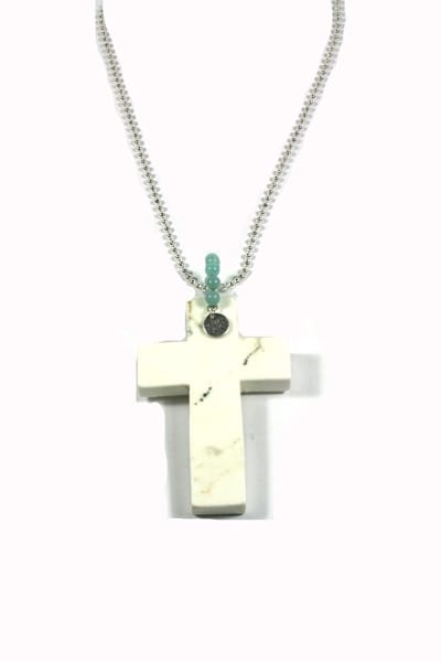 Heaven Eleven rvs ballchain met wit stenen kruis