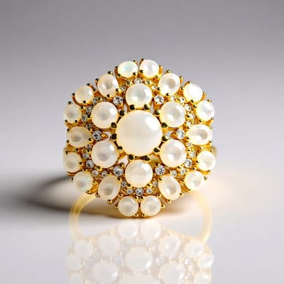 Cavill - Elegante Zilveren Ring 18K Goud Verguld - Welo Opaal 3,2ct & Cambodjaanse Zirkonen 0,42ct - Bloemvormige Damesring