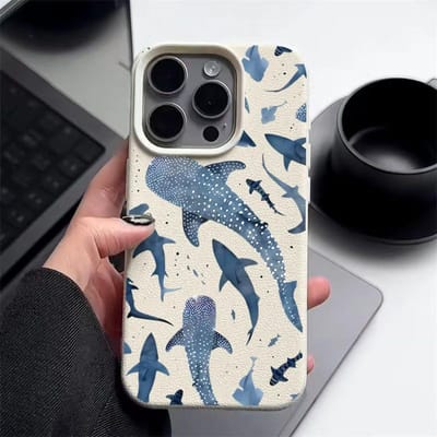 Walvishaai Telefoonhoesje Voor iPhone 17 16e 16 Pro Max 12 13 14 15 Pro Max 11 17 Air Schokbestendig Leertextuur Siliconen TPU Cover iPhone 15 gray