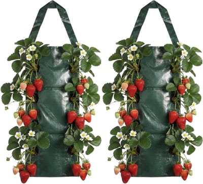 Hanging Plant Bag met 8 Gaten voor Aardbeien, Tomaten en Kruidige Planten - Ideaal voor Buiten, 70×60×25cm, Duurzaam PE Materiaal