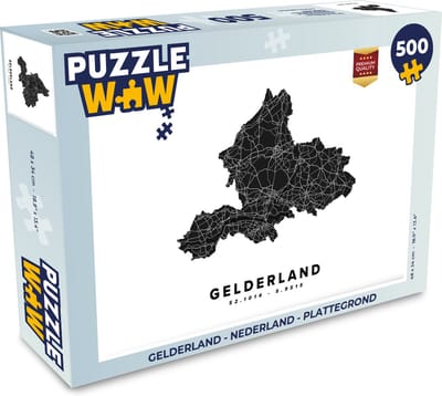 Puzzel Gelderland - Nederland - Plattegrond - Legpuzzel - Puzzel 500 stukjes - Stadskaart
