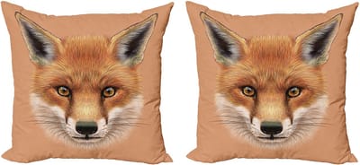 ABAKUHAUS Fox kussensloopset (2 stuks), pluizig bosgezicht, 50 cm, lichtbruin oranje wit