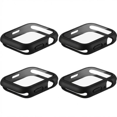Zwart smartwatch screenprotector met geïntegreerde case 46 mm serie 10 / 11 geschikt voor Apple Watch dames en heren set van 4 stuks pc frame met gehard glas beschermhoes volledig omsluitend casual design