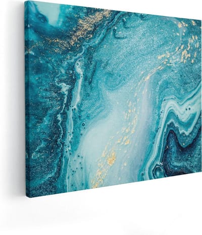 Artaza Canvas Schilderij Marmer Turquoise - 50x40 cm - Wanddecoratie Abstract - Muurdecoratie Goud - Kamer Accessoires