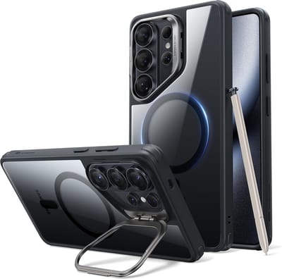 ESR Hoesje Geschikt voor Samsung Galaxy S26 Ultra - Classic Hybrid HaloLock - Compatibel met MagSafe / Qi2 en ESR HaloLock - Back Cover met Standaard - Camera Kickstand - Transparant Zwart