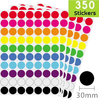 Ronde Gekleurde Stickers - 30MM - 350 grote Stippen Stickers voor Kleurcodering, Planner, Kalender, DIY, Organisatie etc.