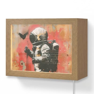 Wandlamp 20x15 cm - Oplaadbaar - Graffiti - Astronaut - Street art - Ruimte - Wandlampen binnen woonkamer - Slaapkamer lamp met kabel - Decoratieve nachtlamp - Vloerlamp snoer