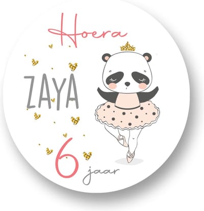 25x Ballerina Panda Stickers - Gepersonaliseerd met naam en leeftijd - Pandabeer - Feestje - Traktatiestickers met naam - Sluitstickers - Kinderfeest Traktatie - Uitnodiging - Uitdeeltraktatie - Wensetiket - Rond - 25 stuks - 40mm - Glossy sticker