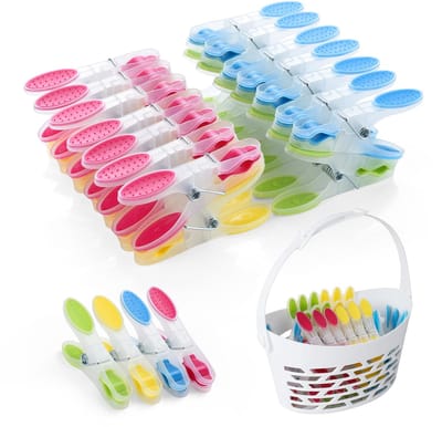 Mand, kunststof, clothes pegs met antislip siliconen, meerkleurige wasknijpers, laat geen sporen achter voor ondergoed, broeken, T-shirts, sokken