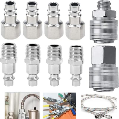 Peysaitr - Compressoraccessoires - 1/4 inch BSP - Snelle Pneumatische Koppeling - Luchtgereedschap Accessoires - Pneumatische connectoren - Roestbestendig - 10 Stuks