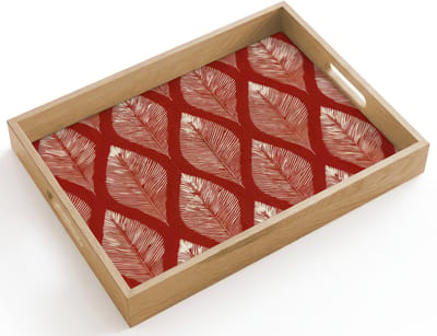 Dienblad hout 40x30 cm - Schootdienblad - Bladeren - Rood - Elegant - Borrelplank rechthoek - Plateau dienbladen