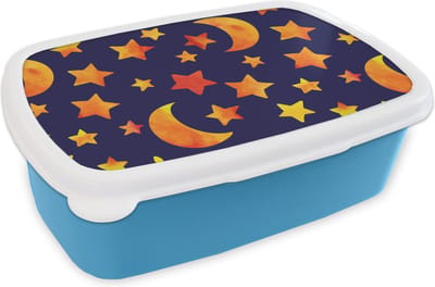 Broodtrommel Blauw - Lunchbox - Brooddoos - Sterren - Nacht - Patronen - Kind - 18x12x6 cm - Kinderen - Jongen