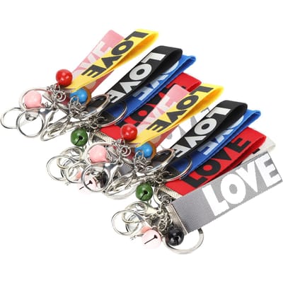 14 STUKS Sleutelhanger met Rinkelbel Polyester Meerkleurig voor Schooltas Koffer Cadeau black