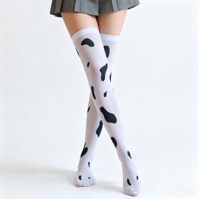 Sexy Koeienvlekken Print Witte Kousen Contrastkleur Hoge Elasticiteit Cosplay Sokken Over de Knie Kousen Kawaii Schattige Melk Panty One Size gray