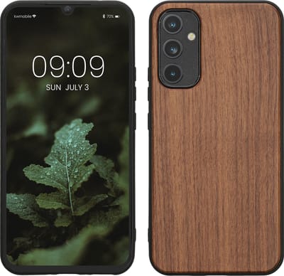 kwmobile telefoonhoesje geschikt voor Samsung Galaxy A34 5G - Hoesje met bumper in donkerbruin - Backcover - hout