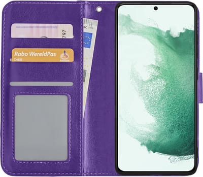 Hoesje Met Pasjeshouder - Geschikt voor Samsung Galaxy S22 - Luxe Bookcase Portemonee - Flip Case - Kunstleer Book Case - Flipcase - Book Cover - Walletcase - Portemonneehoes - Paars