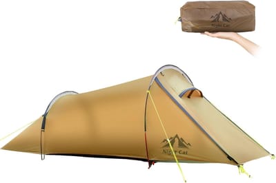 Night Cat waterdichte 1-persoons tunneltent: ultralichte tent (1,5 kg) voor fietstochten – compact pakformaat – trekking & kamperen