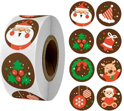 Fako Bijoux - 500 Kerst Stickers Op Rol - 2.5cm - Kerststickers - Christmas Stickers - Label Kerst - Sluitzegel - Merry Christmas Bruin Mix - 25mm