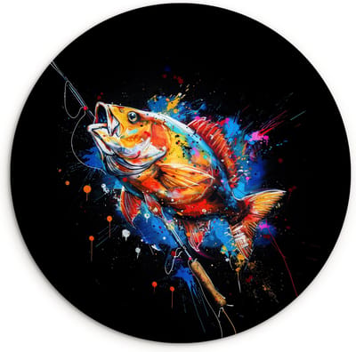 WallCircle® Wandcirkel 120x120 cm - Muurcirkel Graffiti - Sport - Vissen - Vis Hengel - Hobby - Kinderkamer jongens - Muurdecoratie woonkamer - Wanddecoratie slaapkamer - Kamer decoratie accessoires - Ronde schilderijen - Woonaccessoires