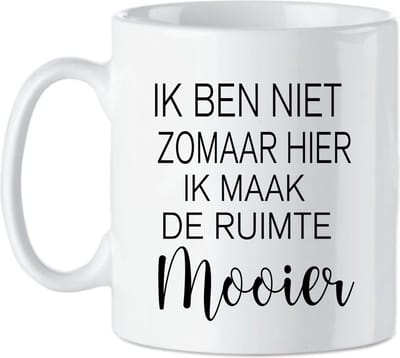 Koffie beker - thee mok - spreuk ik ben niet zomaar hier - quote - tekst