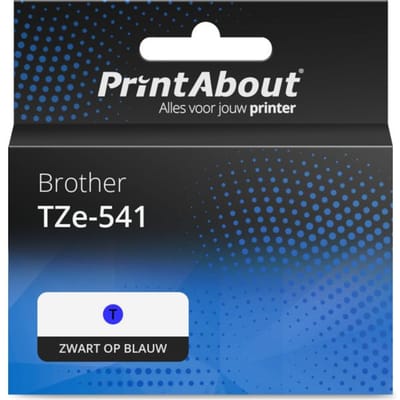 PrintAbout huismerk Tape TZe-541 Zwart op blauw (18 mm) Geschikt voor Brother