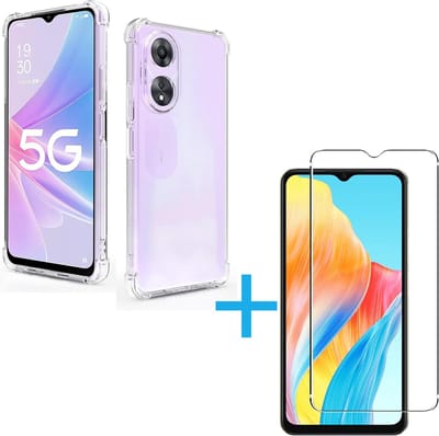 Shockproof Hoesje Geschikt voor: Oppo A58 5G / Oppo A78 5G - Anti -Shock Silicone - Transparant + 1x Screenprotector