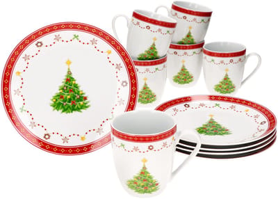 MamboCat 12-delige ontbijtset Christmas Dream porselein voor 6 personen