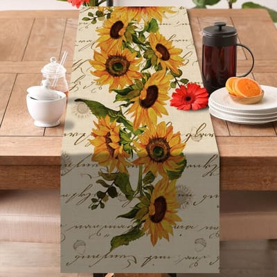 Linnen Tafelkleed met Zonnebloemen Lente Vintage Zomer Bloemen Huis Keuken Eetkamer Decor Seizoensgebonden Binnen Buiten Feestdecor 150x33cm orange