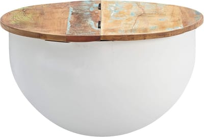 Salontafel rond - Bijzettafel modern - Woonkamer accent - Massief mangohout - 60 x 34 x 60 cm - Wit