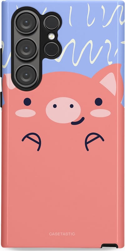 Casetastic hoesje geschikt voor Samsung Galaxy S23 Ultra - Dubbellaagse bescherming - Knuffel van varken - Fashion Case - Koraal Lichtblauw