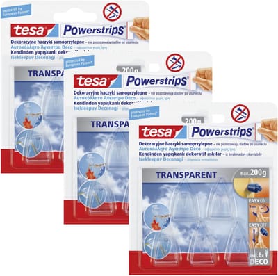 Tesa POWERSTRIPS - Zelfklevende Haken - Herbruikbaar - Transparant
