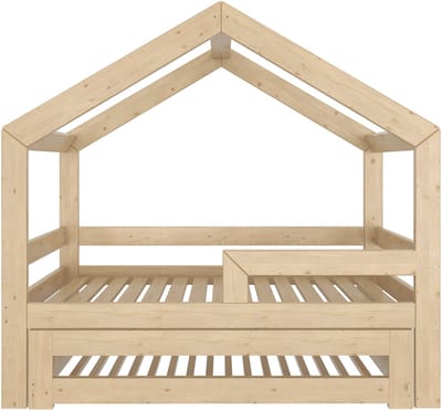 Need Sleep - Huisbed Kinderbed met uitschuifbaar logeerbed - houten uitschuifbed voor 2 kinderen - 180x90 / 160x80 cm - symmetrisch
