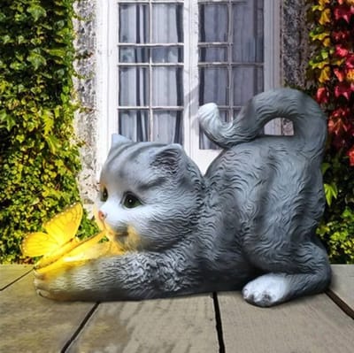 LED Solar Tuinlamp Kat – Schattige Dieren Beeldje Buiten | Solar Licht Ornament voor Gazon, Patio, Veranda & Tuindecoratie | Buitenlamp Zonlicht Tuinbeeld