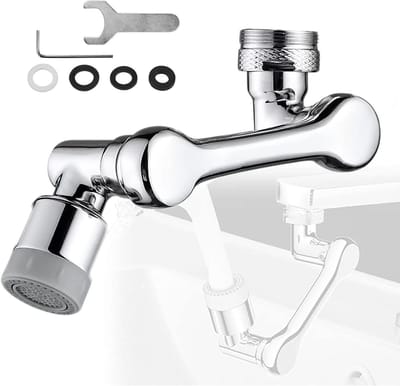Waterkraan met straalregelaar, draaibaar 1080 graden, luchtbruiskraan, universeel spuitfilter, opzetstuk voor kranen, boosterdouche, waterbesparende kraan voor keuken en badkamer, wastafel, 360 graden draaibaar.