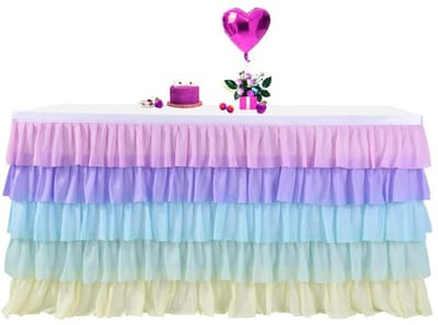 Dailygoods- Tafelrok Chiffon - Romantische Ruches - Rechthoekig - Herbruikbaar - Huidvriendelijk - Verkrijgbaar in Verschillende Kleuren en Maten - Tafelkleed